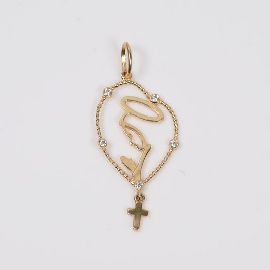 18K YG Virgen Maria Silhouette Pendant / 1.52gr / 1.4in / White Zircons