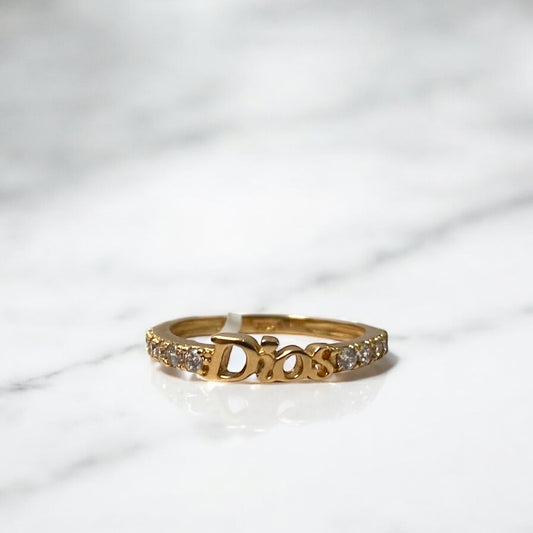 18K Yellow Gold Dios Ring With Zircons / 1.9gr / Size 5 1/2