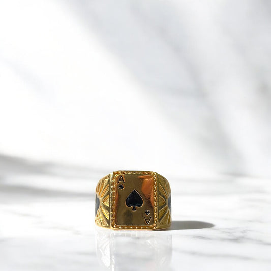18K Yellow Gold Poker Card Ring / 7.1gr / Size 10