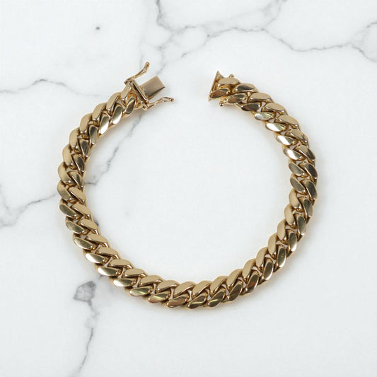 14K YG Micro Cuban Links Bracelet / 56.4gr / 9.2mm / 8in /