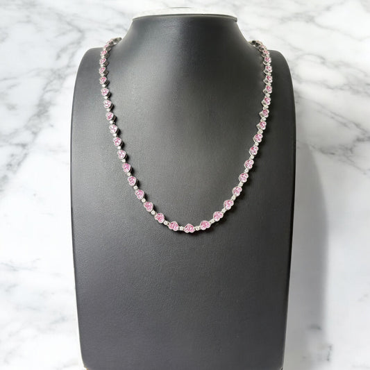 14K White Gold Diamond Hearts Chain 1.10Ct Dia/8.11Sap / 36.1gr / 4.8mm / 18in