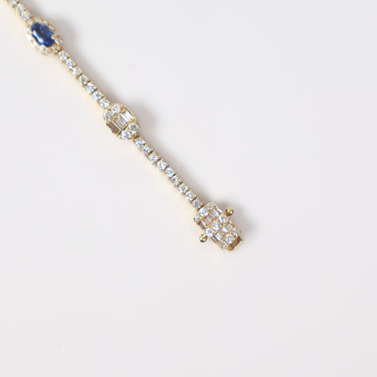 14K YG Diamond Baguette Luxury With Oval Sapphire Bracelet / 11.9gr / 2.1mm / 7in / D-2.5Ct / S-1.00