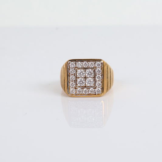 Square Ring 10K Yellow Gold With Zirconia / 8gr / Size 12