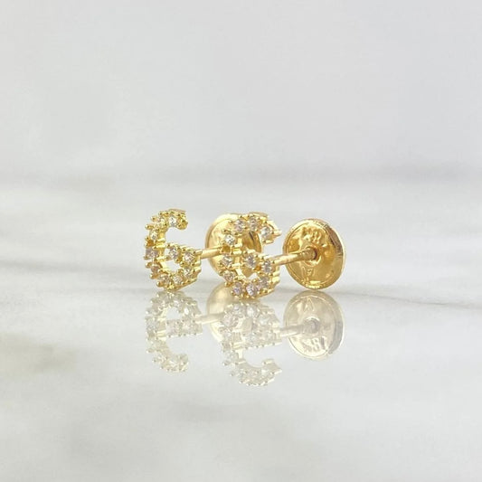 18K Yellow Gold Letter G Stud Earrings With Zircons / 0.75gr / 6mm