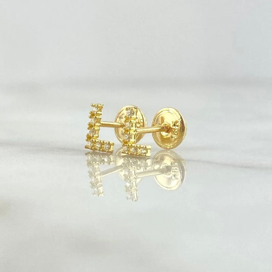 18K Yellow Gold Letter L Stud Earrings With Zircons / 0.6gr / 6mm