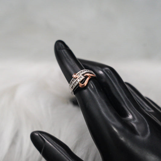 Braided Heart Ring 14K White - Rose Gold With Diamonds / 3gr / Size 5.5