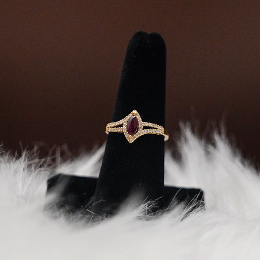 Marquise Ring 14K Yellow Gold With Diamonds-Ruby / 4.5gr / Size 7