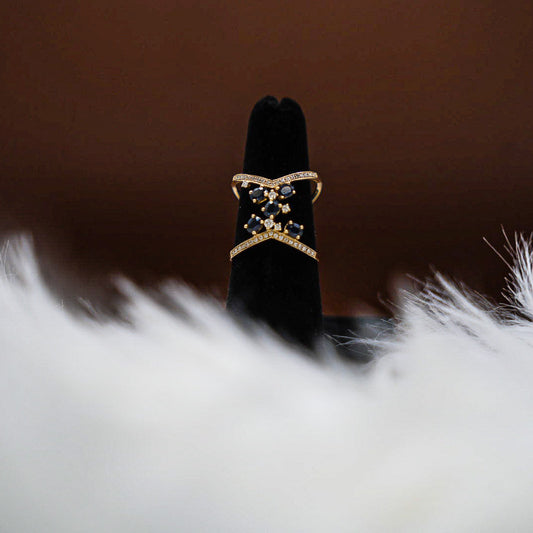 Diamonds Ring 14K Yellow Gold With Sapphire / 3.2gr / Size 7.5