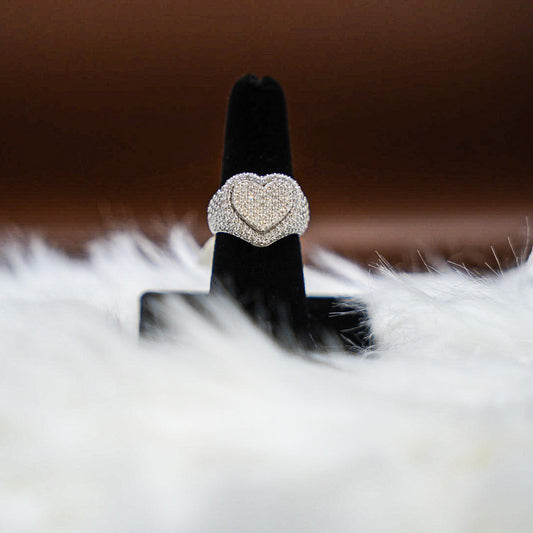 3D Heart Ring 14K White Gold With Diamonds / 8.4gr / Size 7