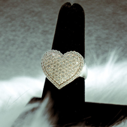 Heart Ring 14K White - Rose Gold With Diamonds / 9.6gr / Size 7