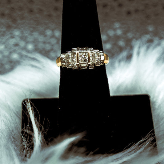 14K YG Diamond Princess Engagement Ring / 6 gr / Sz 7 / Ct Dia