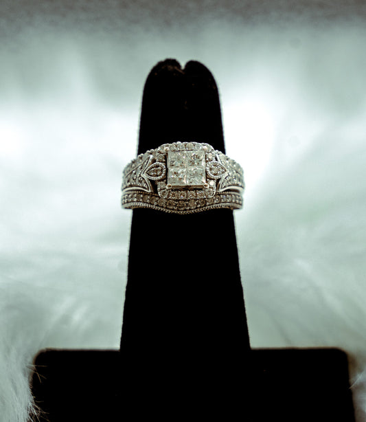 Marquise Engagement Ring 14K White Gold With Diamonds / 8.6gr / Size 4.5