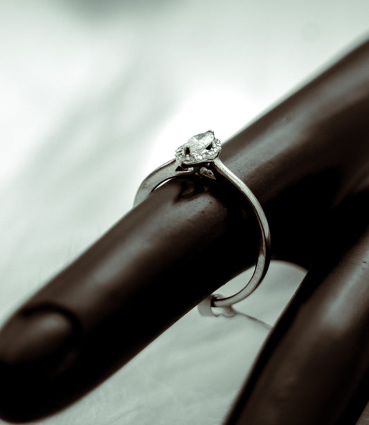 Marquise & Round Engagement Ring 14K White Gold With Diamonds / 2gr / Size 6