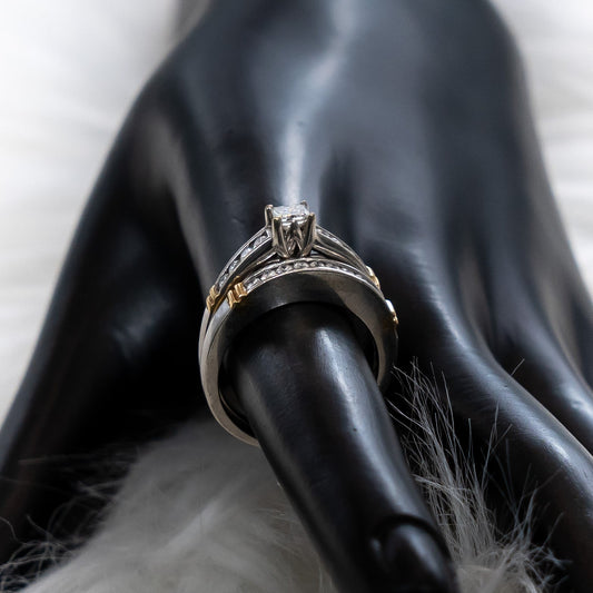 Set Engagement Ring 14K White-Yellow Gold With Diamonds / 8gr / Size 6.5