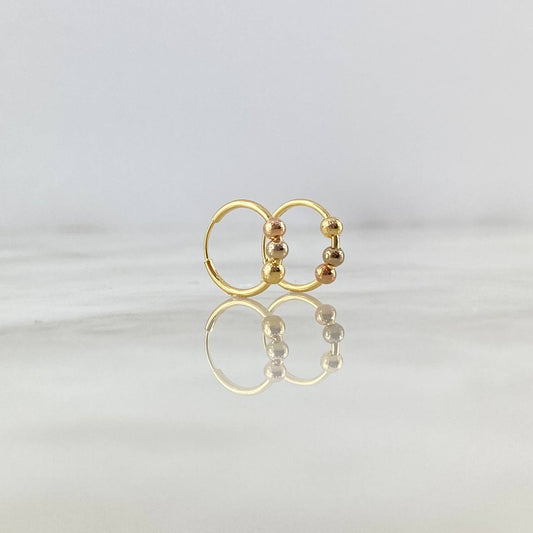 18K Three Colour Gold Wheel Smooth Ball Beads Hoop Earrings 0.95gr / 0.51in / 3mm