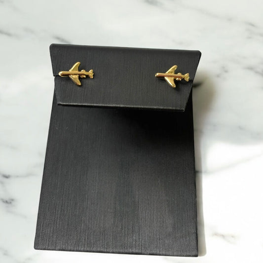 18K Yellow Gold Airplane Stud Earrings / 0.6gr