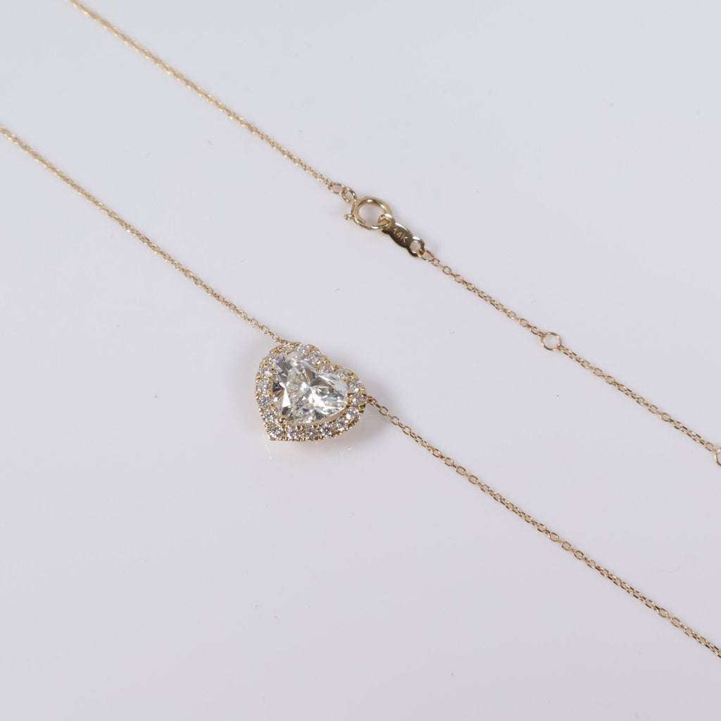 14K YG Lab Diamond Heart Set Jewelry / 2.92gr / 1mm / 18in / 3.60Ct Lab / VS / F