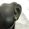 18K Yellow Gold Cross Stud Earrings With Green Zircons / 0.7gr