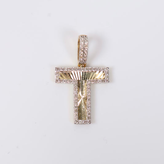 10K YG Diamond Letter T Pendant / 2.4gr / 0.8in / D-0.50Ct