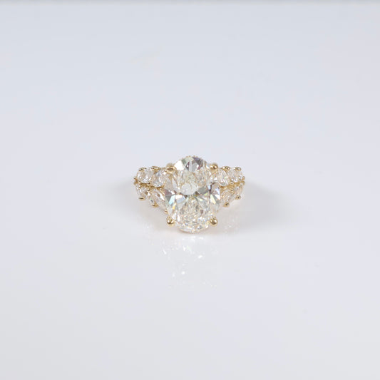 14K YG Lab Diamond Oval Cut Brilliant With Certificate Engagement Ring / 6.8gr / Sz 6 1/4 / 5.43Ct Lab Dia / F / VS1