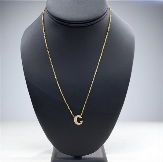 14K Yellow Gold Diamond Letter C Jewelry Set 0.21Ct Dia / 3.8gr / 1.3mm / 18in