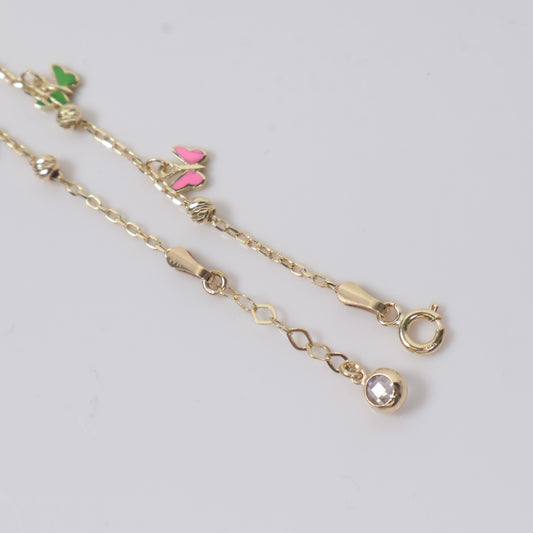 14K YG Colorful Butterflies Bracelet / 2.5gr / 0.7mm / 7in /