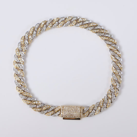 10K YG Diamond Cuban Links Bustdown Hallow Bracelet / 12.07gr / 6.3mm / 7.5in / 2Ct Dia