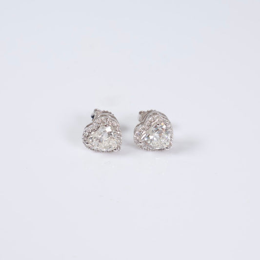 14K WG Lab Diamond Heart Stud Earrings / 3.64gr / 11mm / 3.65Ct Lab / VS / F