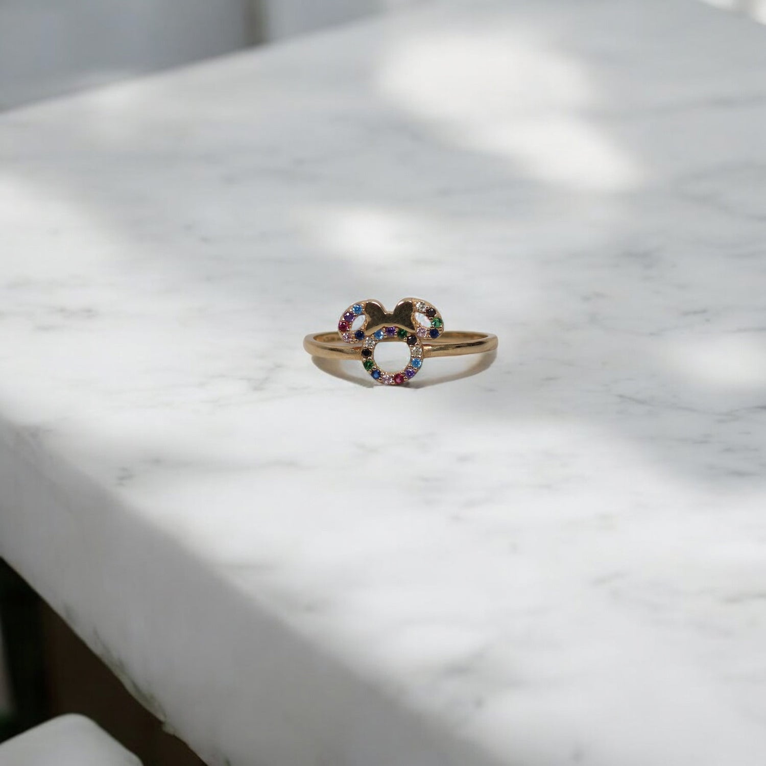 14K YG Mouse Rings / 1.22gr / Sz 7 / Multicolor Zircons