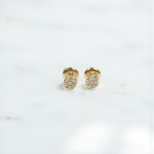 10K YG Diamond Little Flower Stud Earrings / 1gr / 5mm / D-0.15Ct