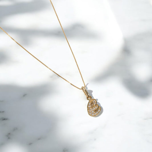18K Yellow Gold Letter E Italics-Chain Box Link Jewelry Set With Zircons / 1.53gr / 0.6mm / 16in
