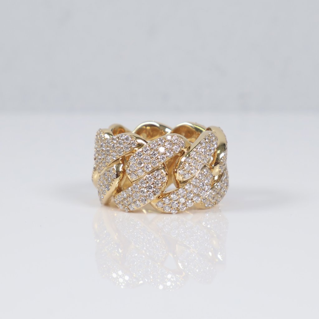 14K YG Lab Diamond Cuban Link Bustdown Ring / 26.6gr / Sz 8 3/4 / 5Ct Lab Dia