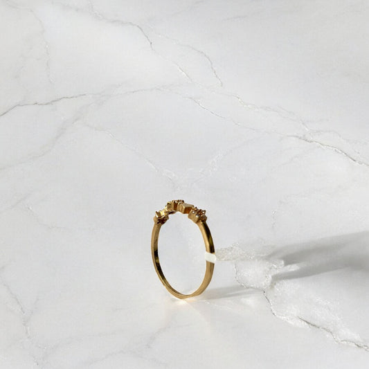 18K Yellow Gold Stars-Flowers Ring With Zircons / 1.3gr / Size 7