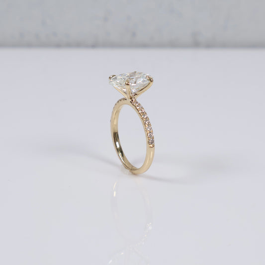 14K YG Lab Diamond Oval Cut Brilliant With Certificate Engagement Ring / 3.36gr / Sz 7 / 4.06 CTTW Lab VS / E-F