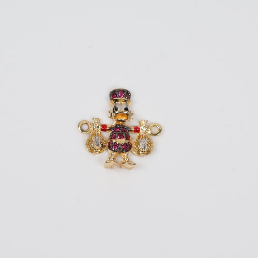 18K YG Duck Bags Of Money Ironwork / 2.47gr / 0.6in / White-Fucshia Zircons