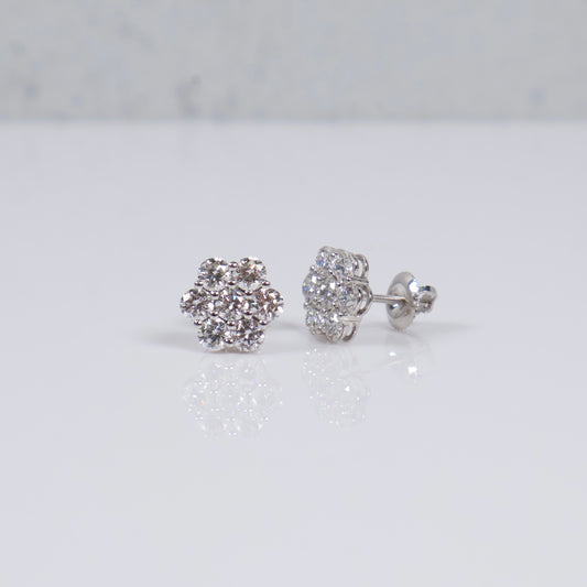 10K WG Lab Diamond Big Flower Stud Earrings / 1.9gr / 9mm / 2 CTTW Lab VS / E-F