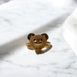 18K Yellow Gold Bear Ring With White/Black Zircons / 5gr /  Size 8