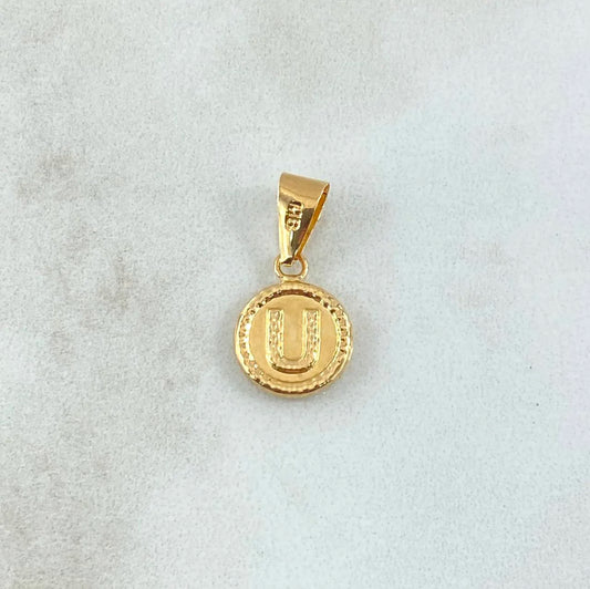 18K Yellow Gold Letter U Pendant Bordered Circle / 0.61gr / 0.3in