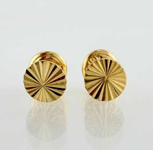 18K Yellow Gold Flat Circle Diamond Cut Stud Earrings / 0.62gr / 7mm