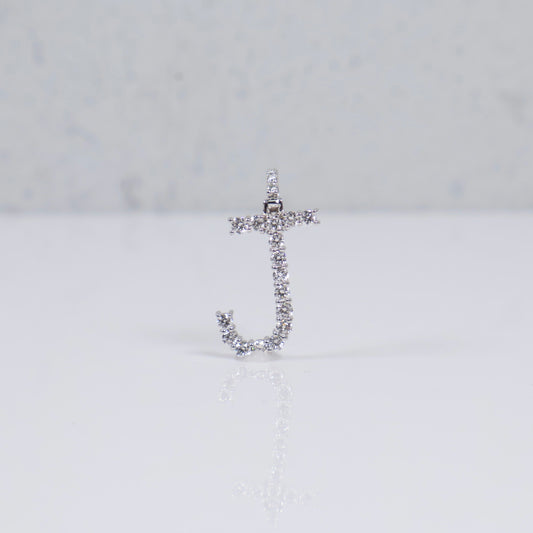 14K WG Lab Diamond Letter J Pendant / 0.96gr / 1in / 0.49 CTTW Lab VS / E-F