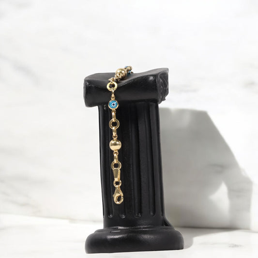 14K Yellow Gold Evil Eye Bracelet / 4.7gr / 5mm / 8in