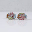 14K White Gold Colorful Flowers Stud Earrings / 13.7gr