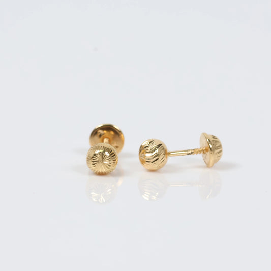 18K Yellow Gold Diamond Cut Ball Stud Earrings / 0.7gr / 5mm