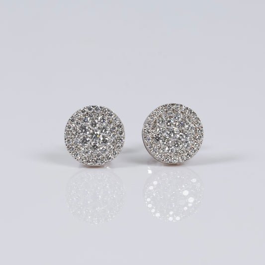 14K WG Lab Diamond Round Stud Earrings / 2.1gr / 10mm  / 1 CTTW Lab VS / E-F