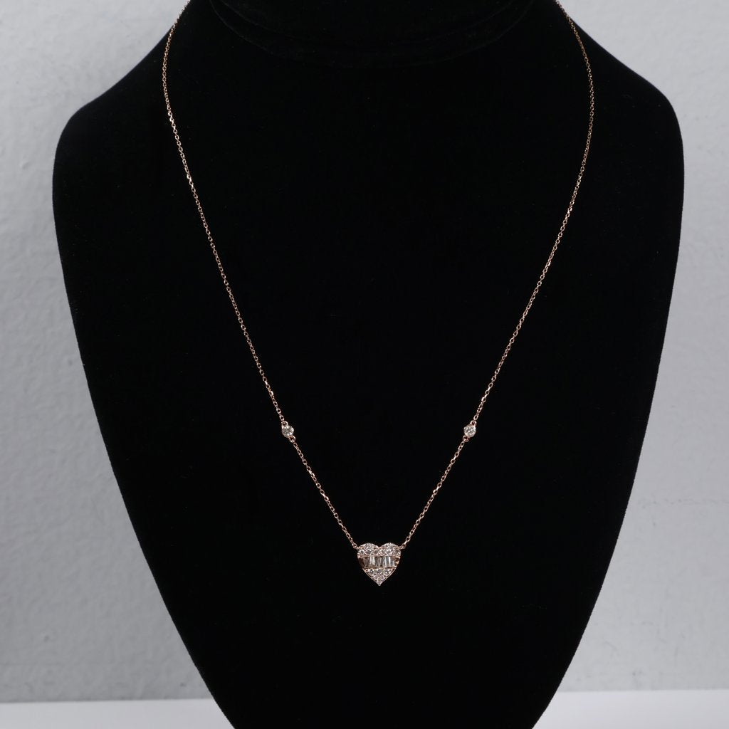 14K RG Diamond Little Heart Set Jewelry / 2.19gr / 1mm / 18in / 0.50Ct / VS2-SI / G-H