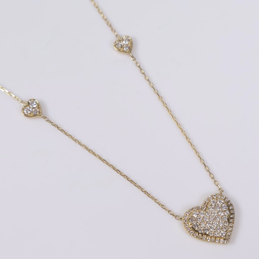 14K YG Diamond Double Heart Set Jewelry / 2.73gr / 1mm / 18in / 0.55Ct / VS2-SI / G-H