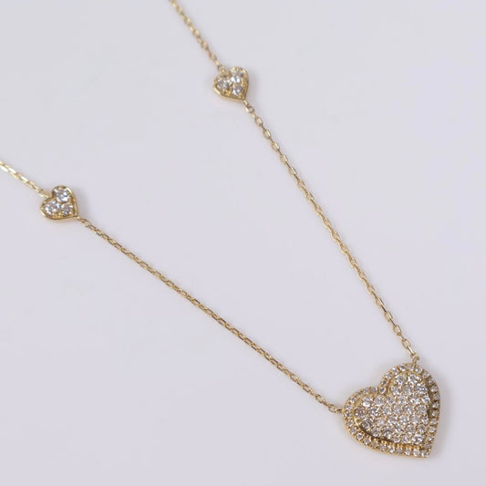 14K YG Diamond Double Heart Set Jewelry / 2.73gr / 1mm / 18in / 0.55Ct / VS2-SI / G-H