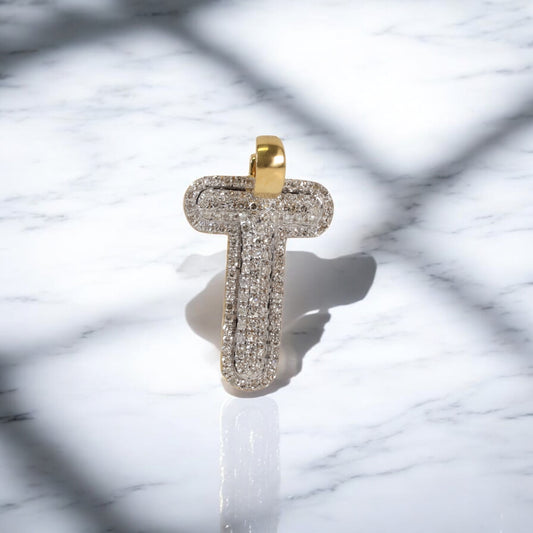 10K YG Diamond Letter T Pendant / 1.8gr / 1.1in / 0.32Wt Dia