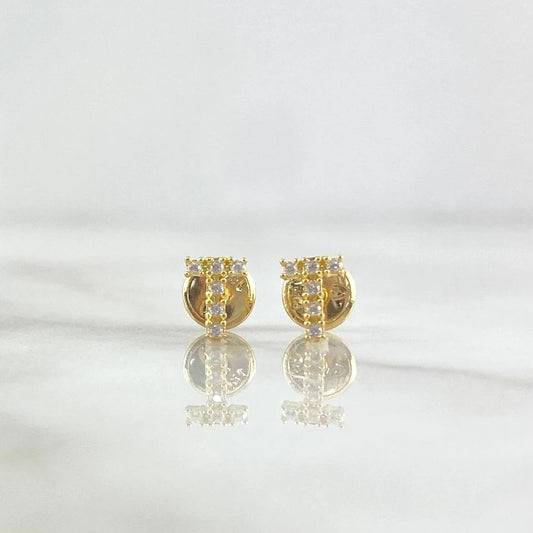18K Yellow Gold Letter T Stud Earrings With Zircons / 0.6gr / 6mm