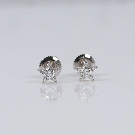 14K WG Lab Diamond  Mini Star Stud Earrings / 0.75gr / 6mm / 0.25 CTTW Lab VS / E-F